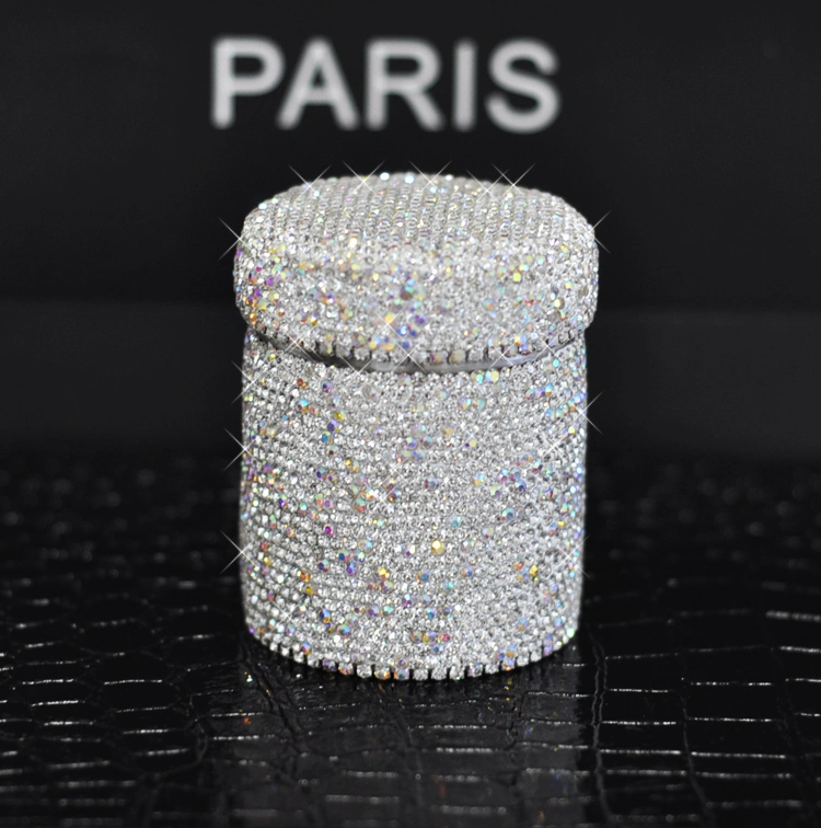 Ea010 Sparkling Diamond Crystal Toothpick Holder Household Restaurant Round Stainless Steel Cotton Swab Storage Box